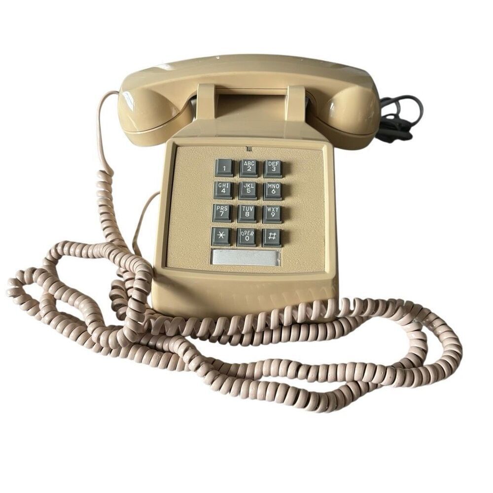 Cortelco RJ11C Vintage Tan Push Button Desk Phone *Tested*